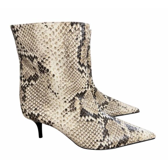 SCHUTZ Snake Print Leather Boots Size 6 Kitte Heel Pointed Toe NEW - Picture 1 of 7